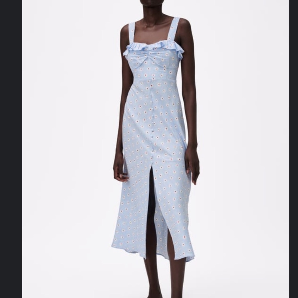 Zara flower midi dress linen